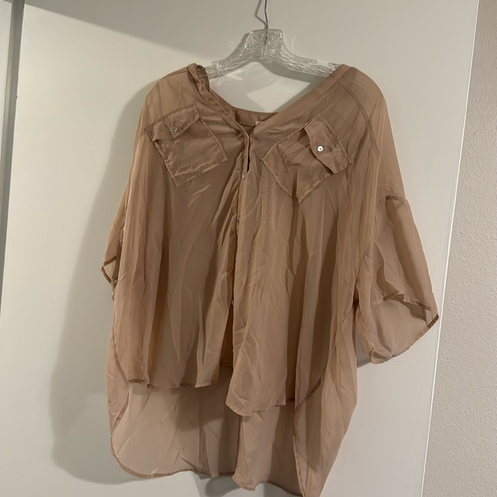 Sheer coral button down top flowy